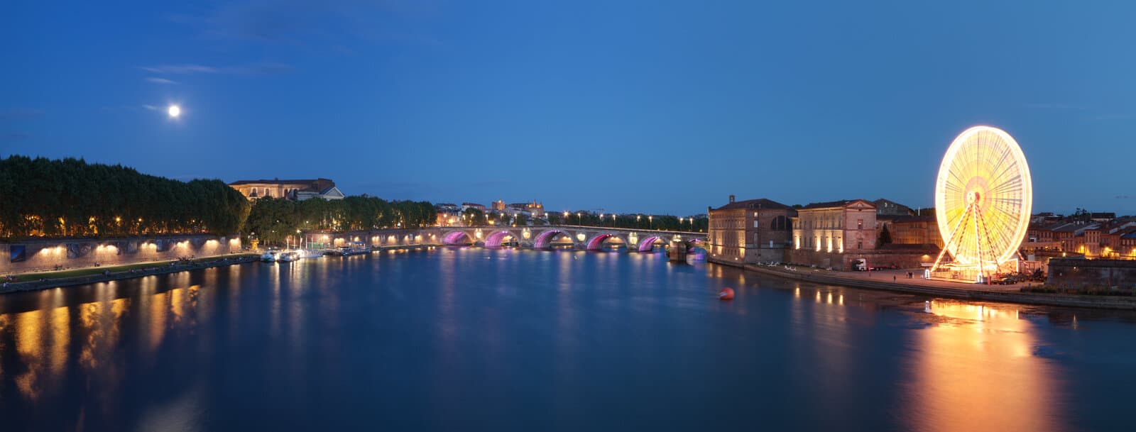 The Garonne and illuminated Toulouse riverbanks at night