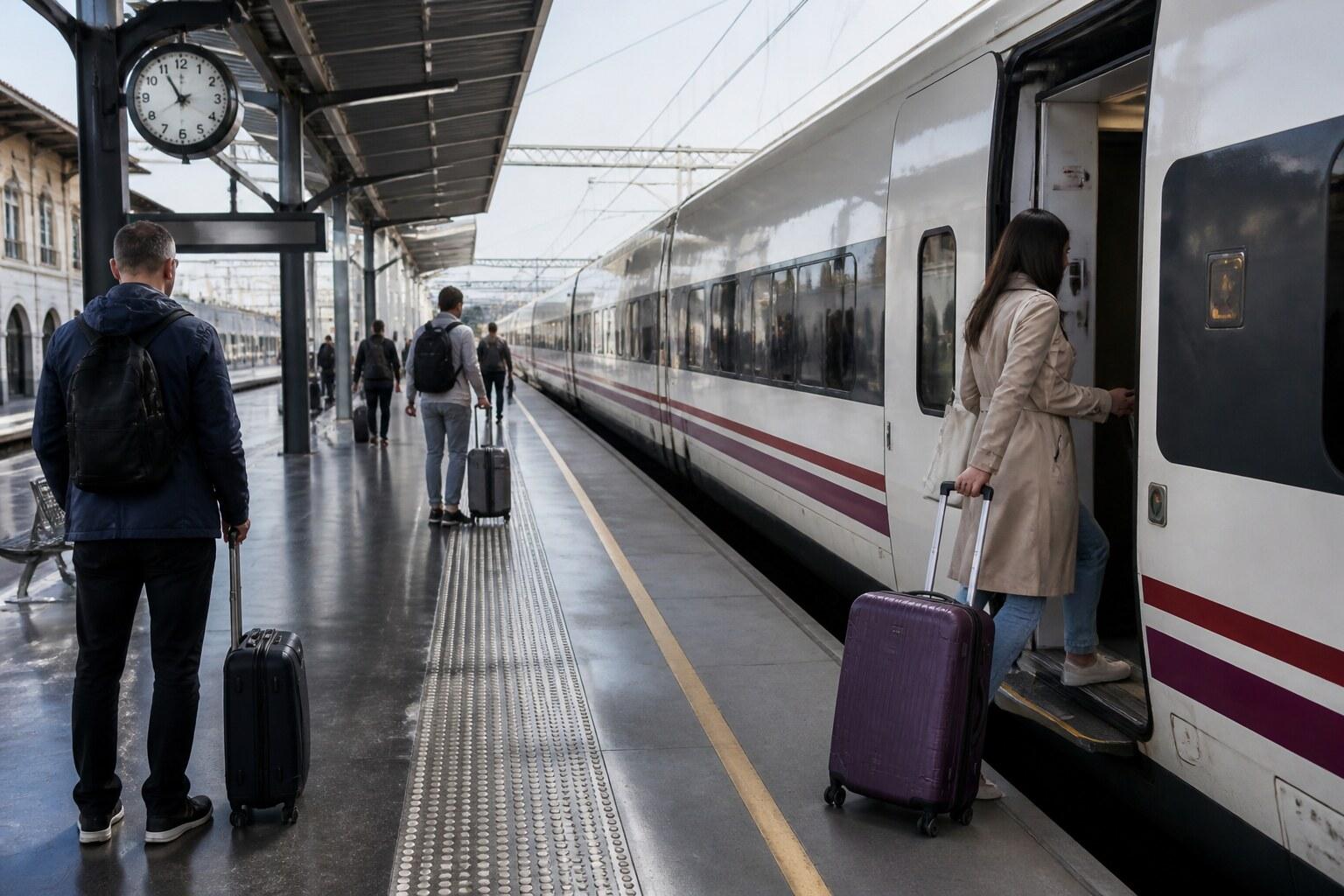 Passengers waiting beside a high-speed train