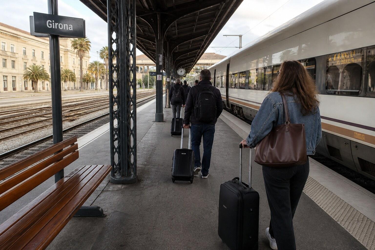 Travelers waiting on a regional rail platform for Narbonne