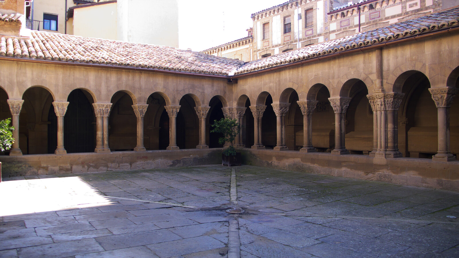 Romanesque arches and carved capitals around the cloister of San Pedro el Viejo in Huesca